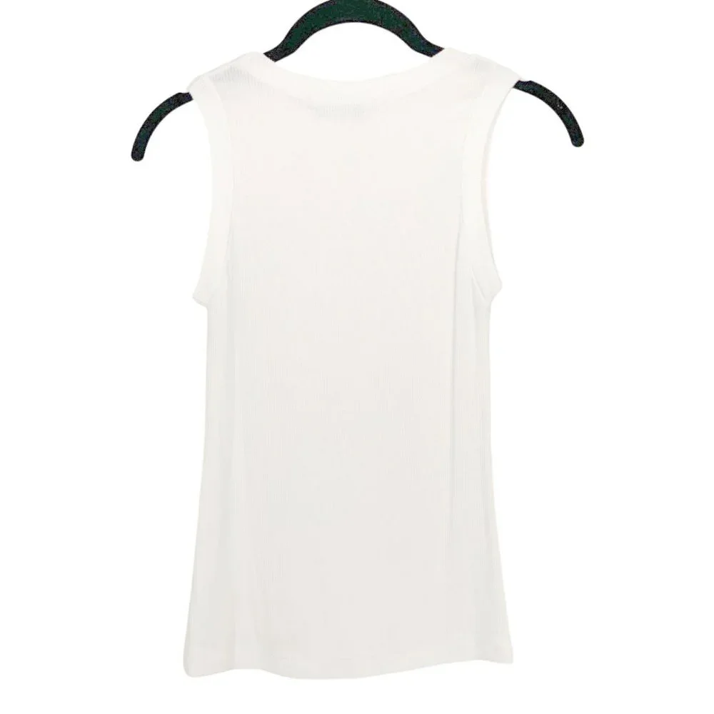 White/Off White Ribbed Designer Tank Top - Picture 2 of 4